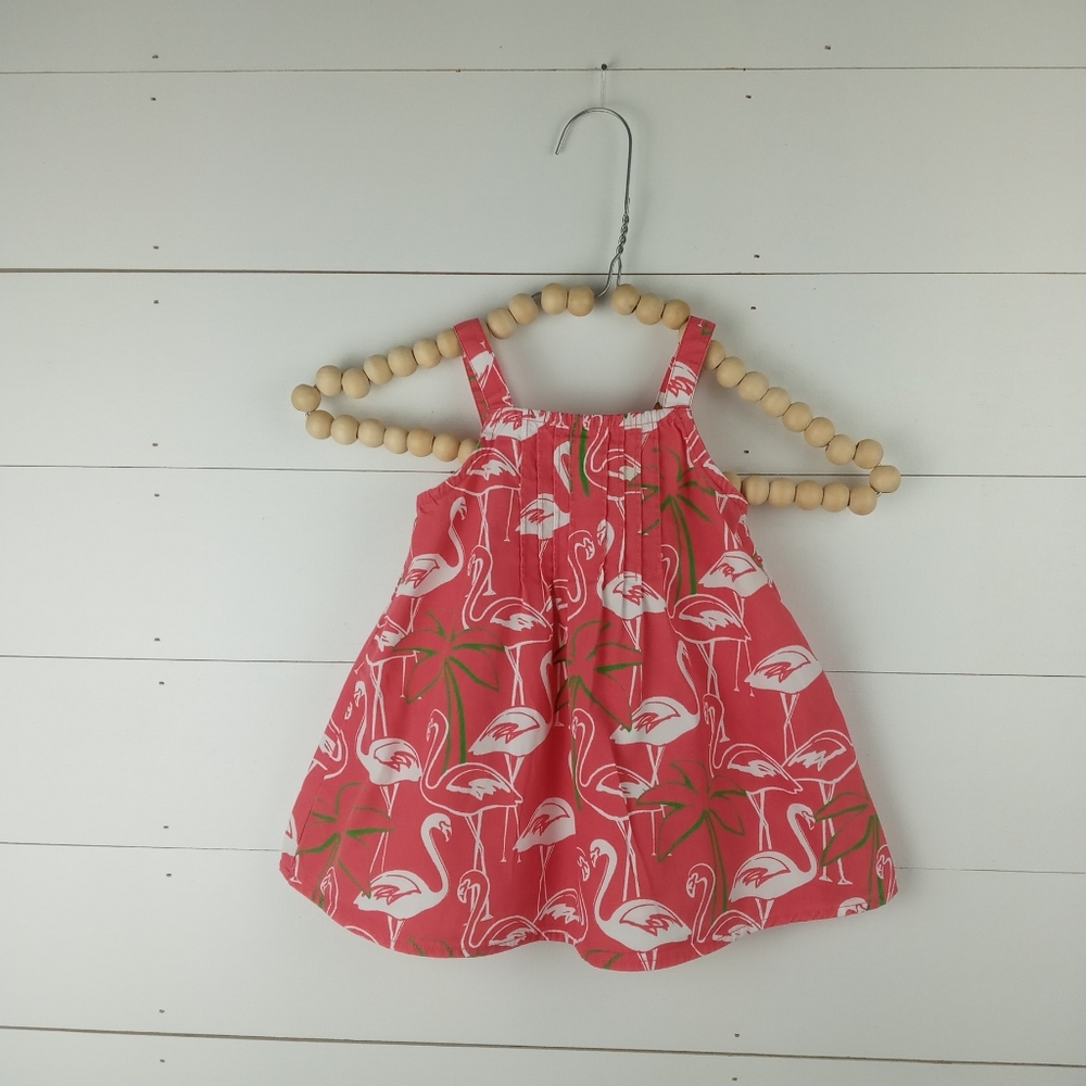 Gymboree girls size 3 pink with white and green flamingo top elastic and pleated